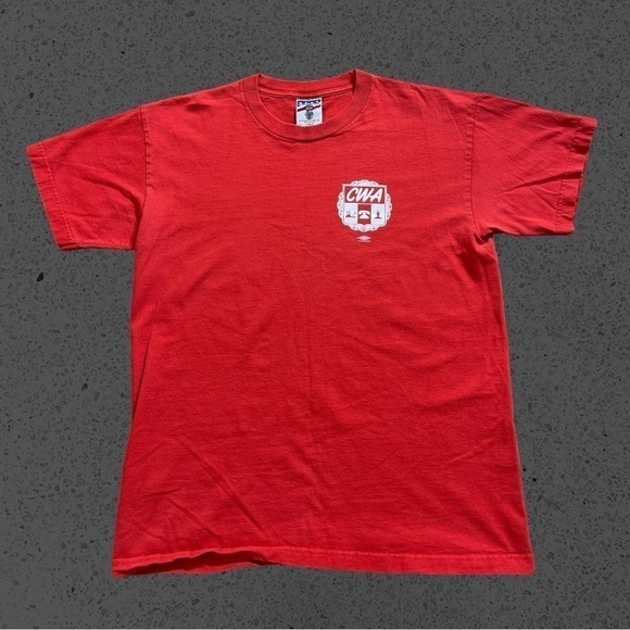 Vintage red union made in the USA t shirt CWA men’s L nice condition quality - Picture 3 of 5